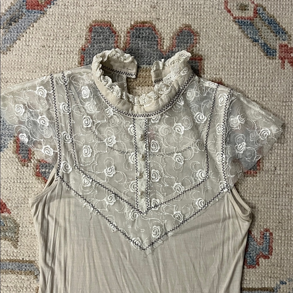 Free People Sheer Floral Lace Yoke Camisole - Cream